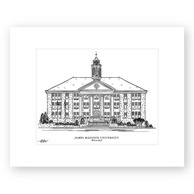 JMU Black & White Art Print, "Wilson Hall"