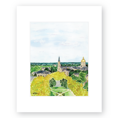 University of Notre Dame Watercolor Art Print - "The View from Hesburgh"