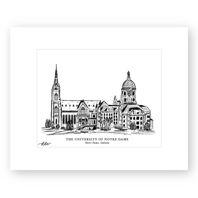 The University of Notre Dame Black & White Art Print, "The Basilica & The Dome"