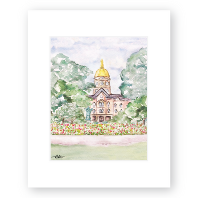 University of Notre Dame Watercolor Art Print - "Springtime on Campus"