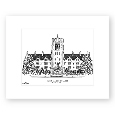Saint Mary's College Black and White Art Print - "Le Mans Hall"