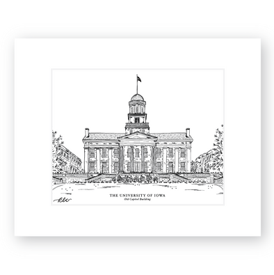 University of Iowa Black & White Art Print - "Old Capitol Building"