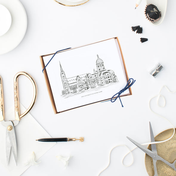 University of Notre Dame Hand-drawn Sketch Note Cards, "The Basilica and The Dome"