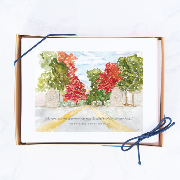 University of Notre Dame Watercolor Note Card Set, "Notre Dame Avenue"