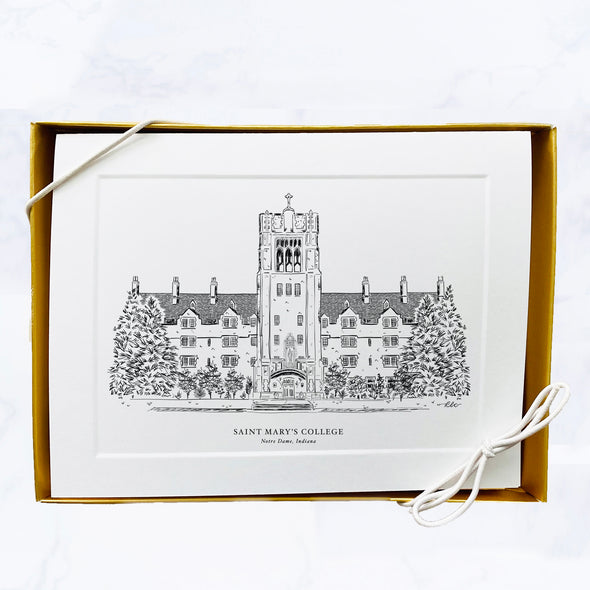 Saint Mary's College Black and White Note Card Set - "Le Mans Hall"