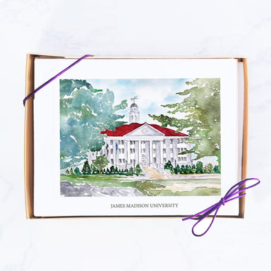 JMU Watercolor Note Card Set, "Wilson Hall in Fall"